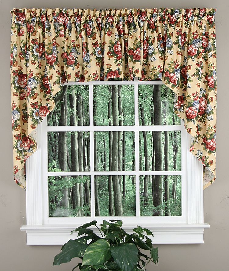 Bella Rose Swag Pair Butter Jabot & Swag Kitchen Curtains Swags