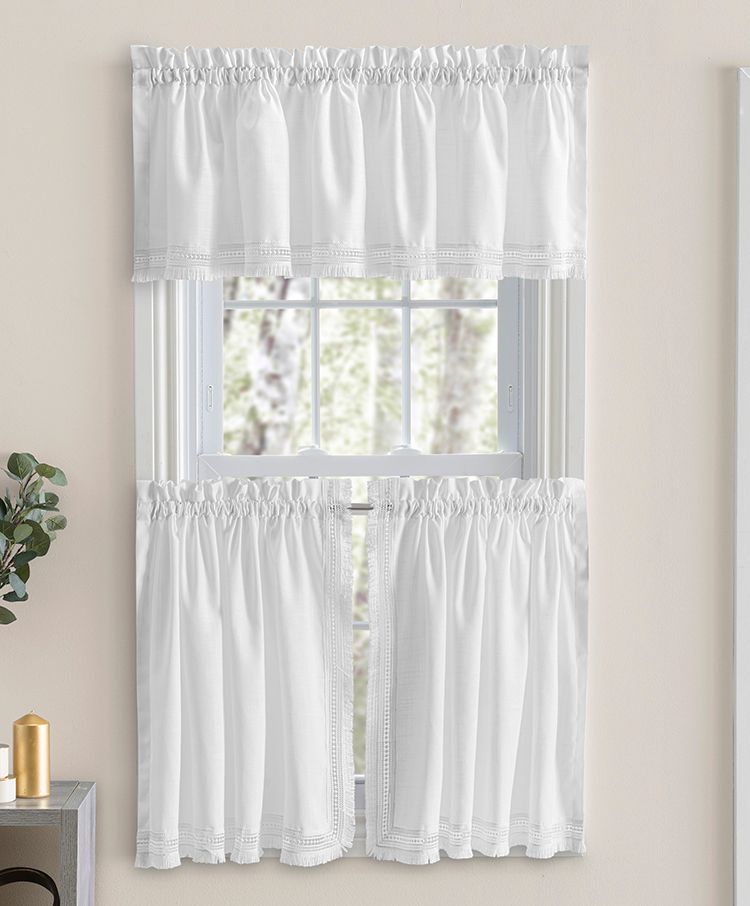 Country Curtains Brush Fringe Kitchen Curtains White View all