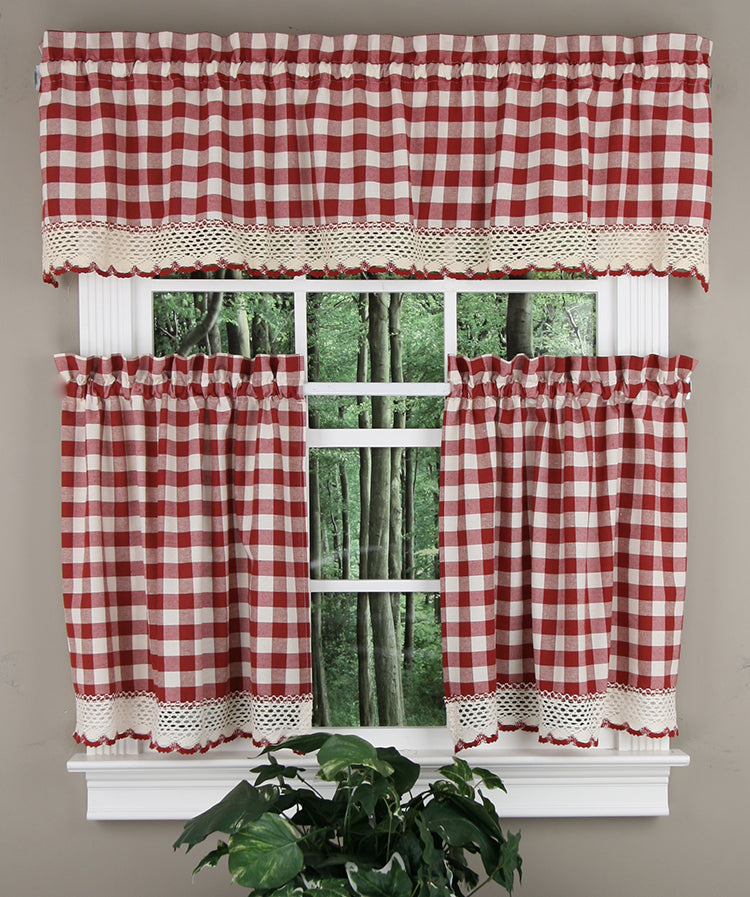 Buffalo Check Plaid Kitchen Curtains - Burgundy - Achim - Kitchen ...