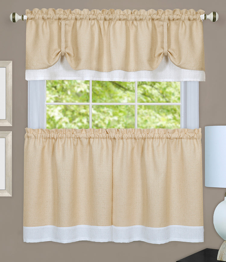 Darcy Curtain Tier Set Tan/White Achim Kitchen Country Curtains