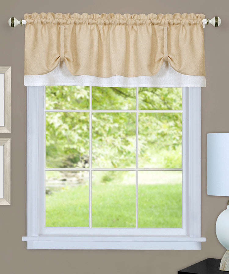 Swags Galore Dacry PickUp Layered Valance Tan/White Kitchen Valances