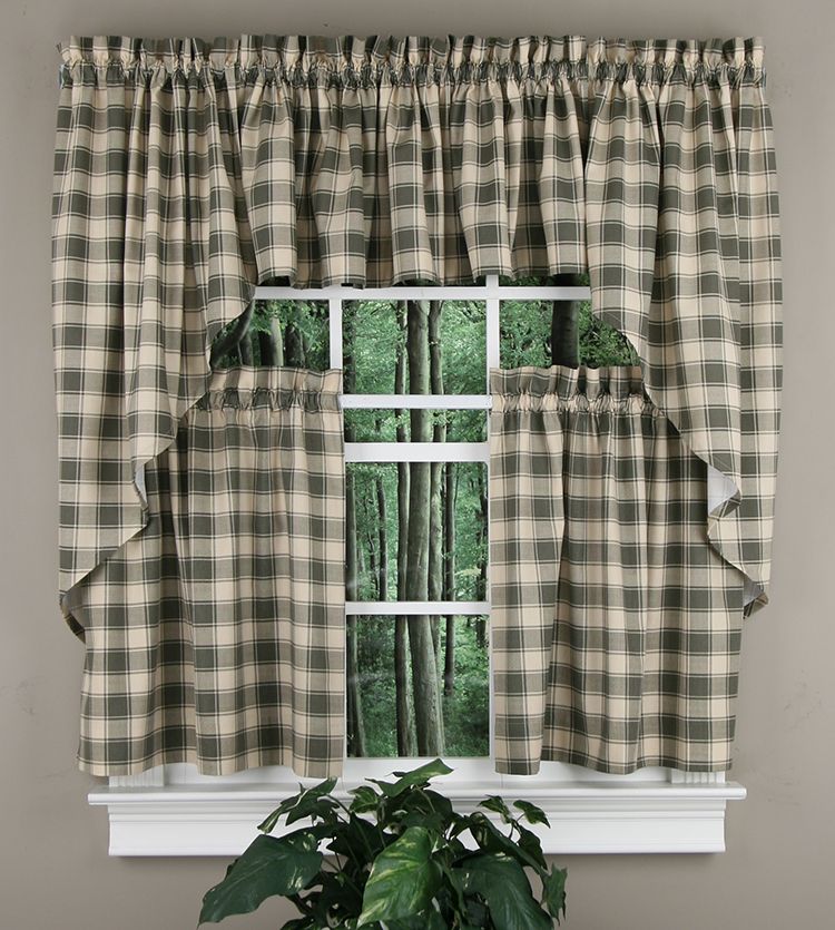 Swags Galore Country Check Curtain Tiers Mist Kitchen Country