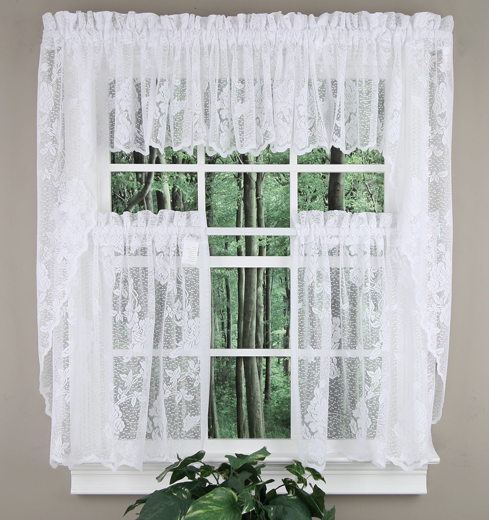 Lace Curtain Tiers | White | Swags Galore - Kitchen Country Curtains
