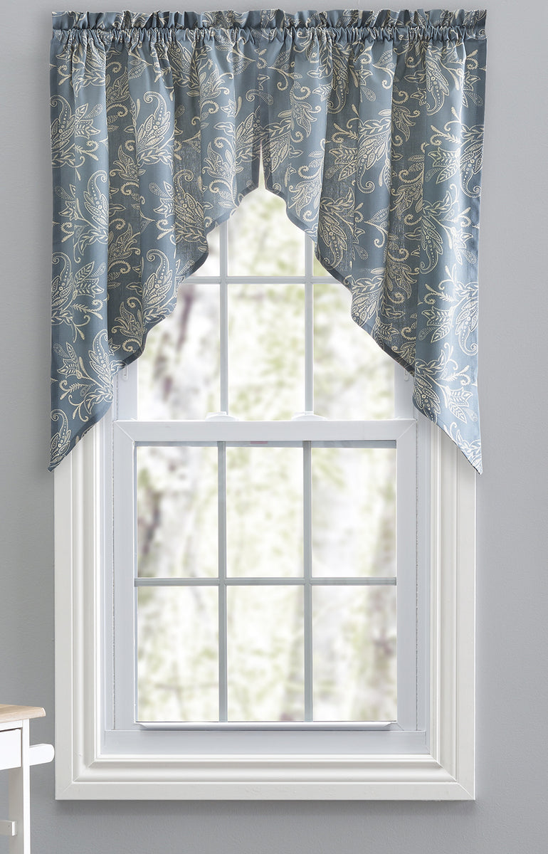 Ellis Curtains Lexington Leaf Curtain Swags Blue Jabot & Swag