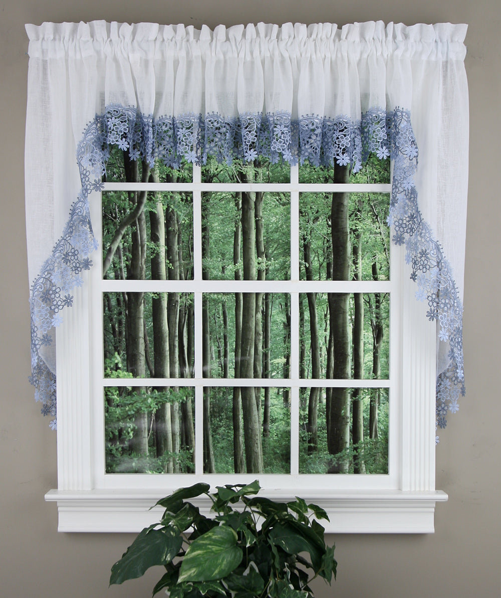 Lillian Swag Blue Lace Swags Jabot & Swag Kitchen Curtains