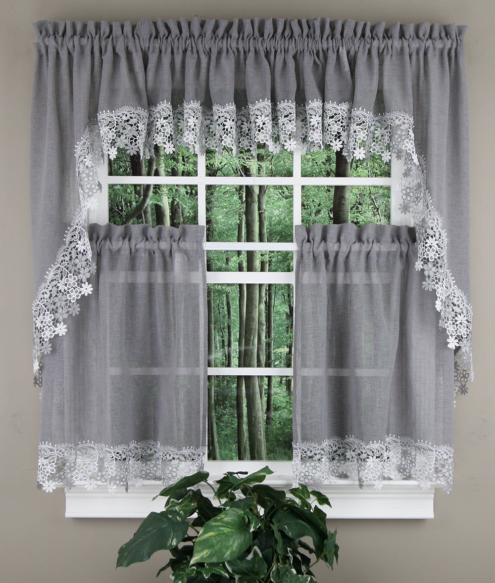Lillian Lace Window Curtains Gray Kitchen Country Curtains Swags