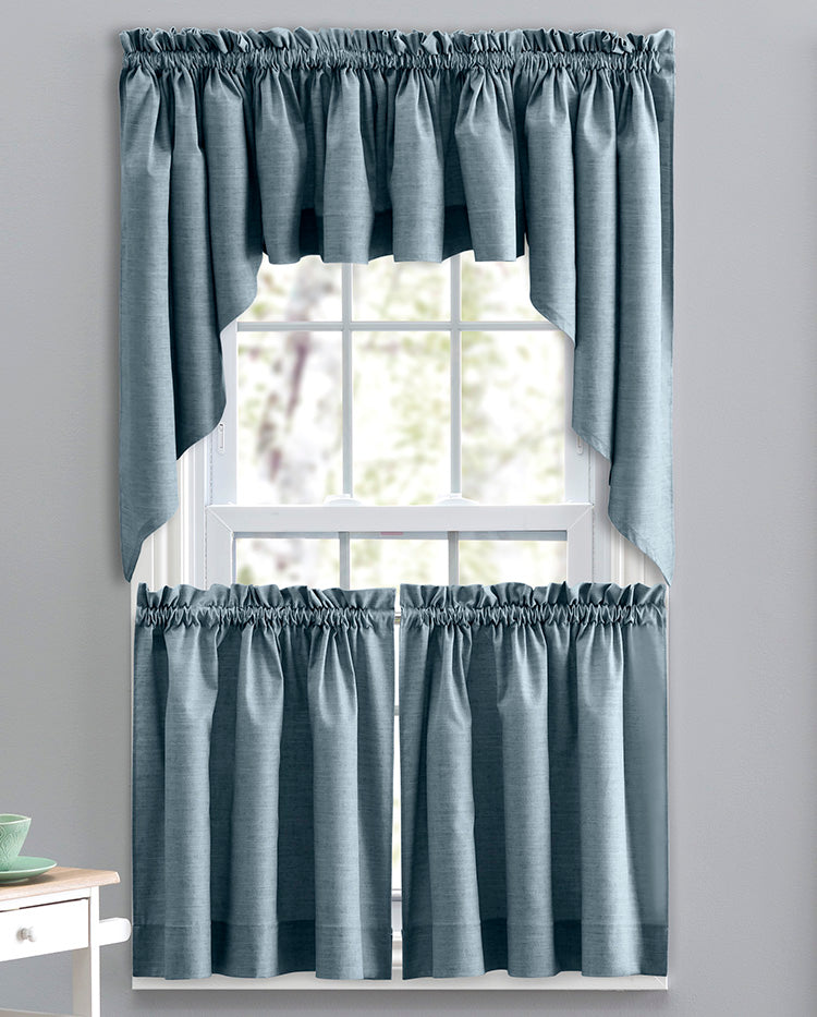A.L Ellis Curtains Lisa Solid Tiers Dusty Blue Kitchen Country