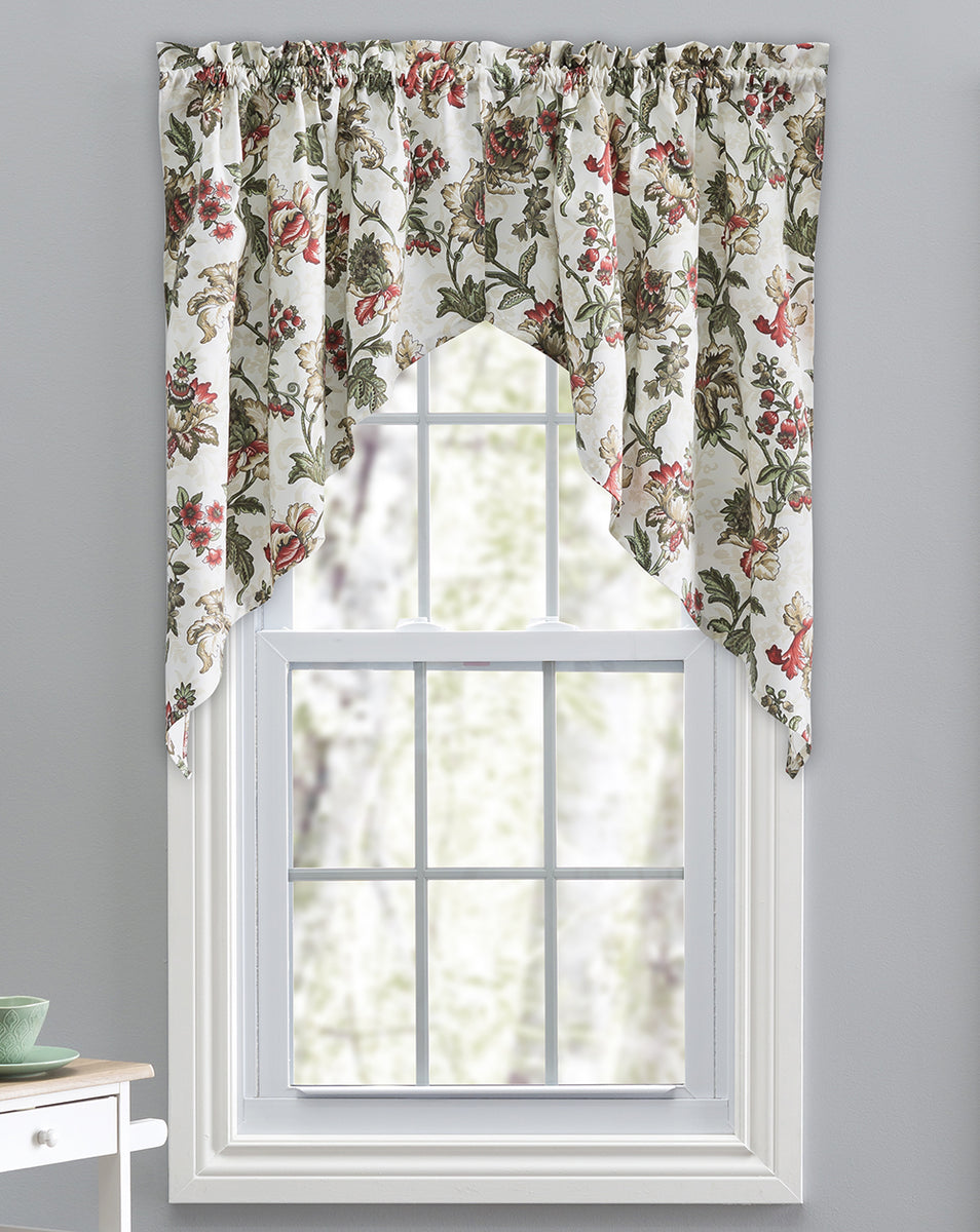 Ellis Curtains Madison Floral Kitchen Swag Pairs Brick Jabot