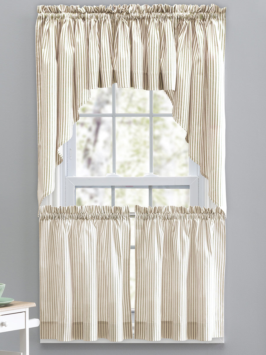 Swags Galore Plaza Stripe Curtain Tiers Tan Kitchen Country Curtains