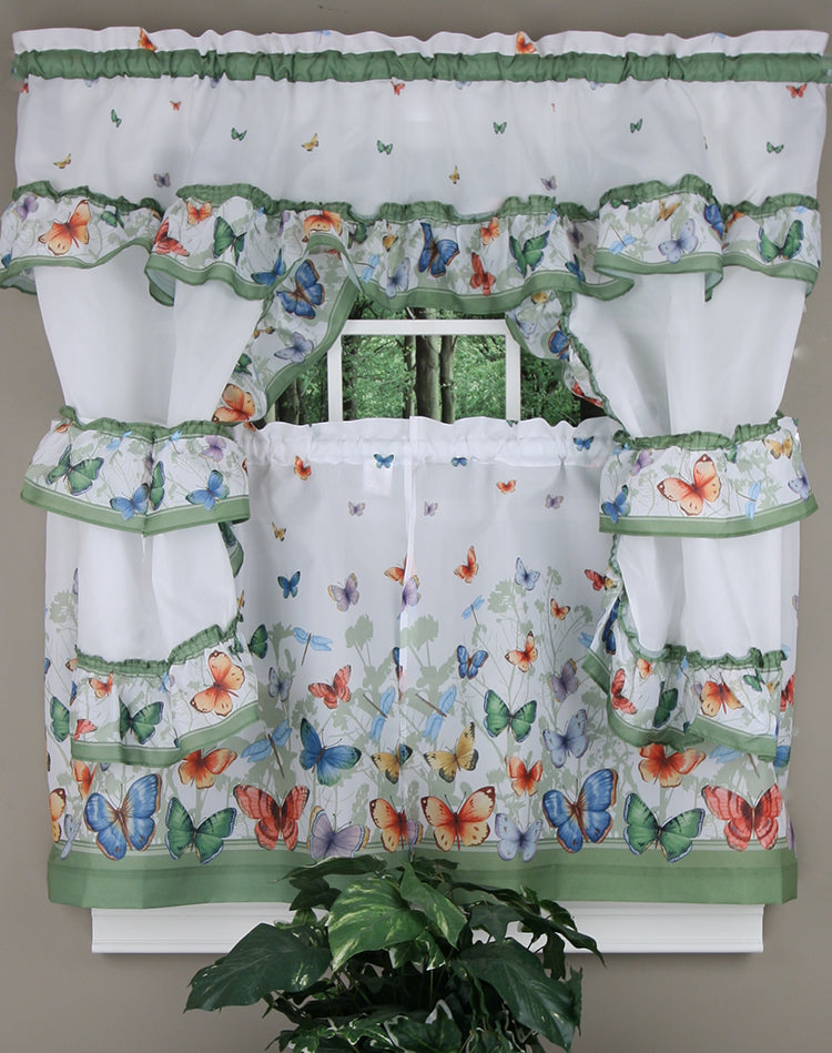 Butterflies Complete Kitchen Curtain Set W/Ties