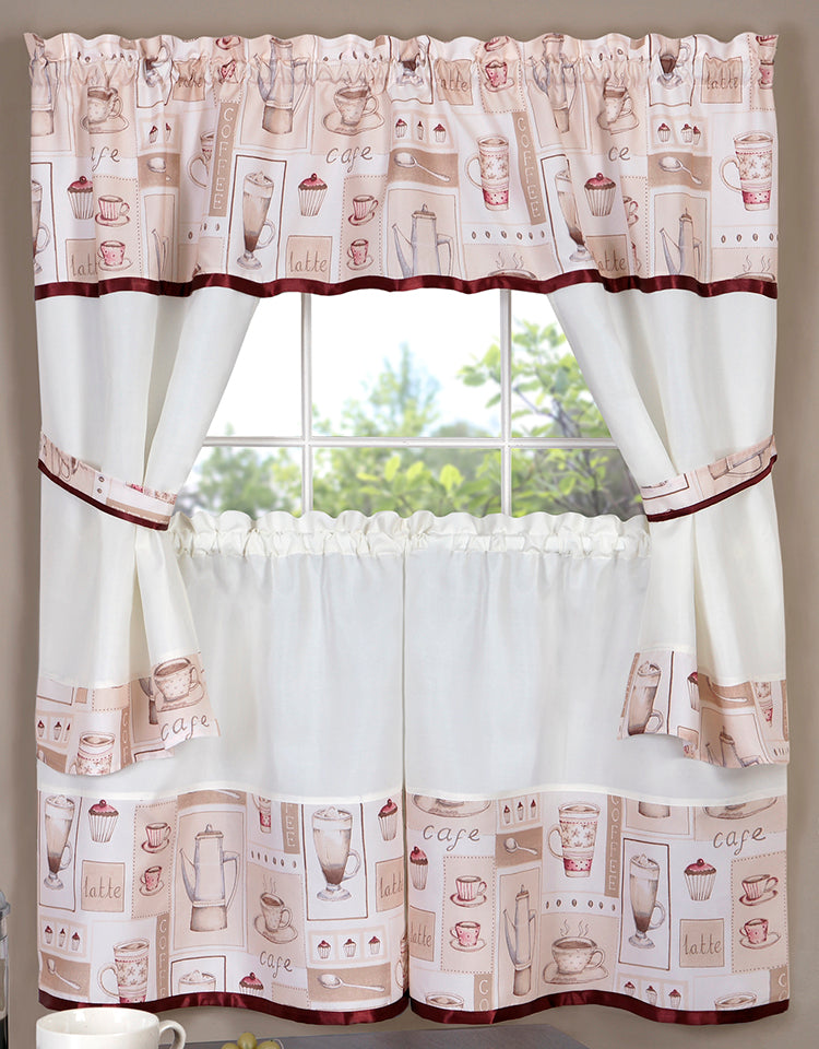Cappuccino Complete Kitchen Curtain Set W/ Ties