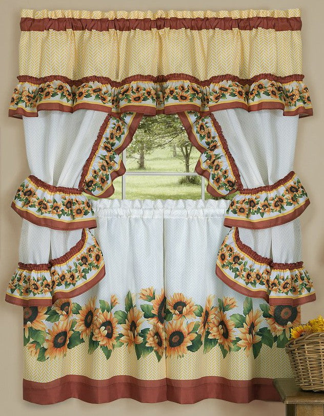 Black Eyed Susan Complete Kitchen Curtain Set W/ Ties