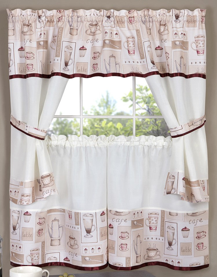 Cappuccino Complete Kitchen Curtain Set W/ Ties