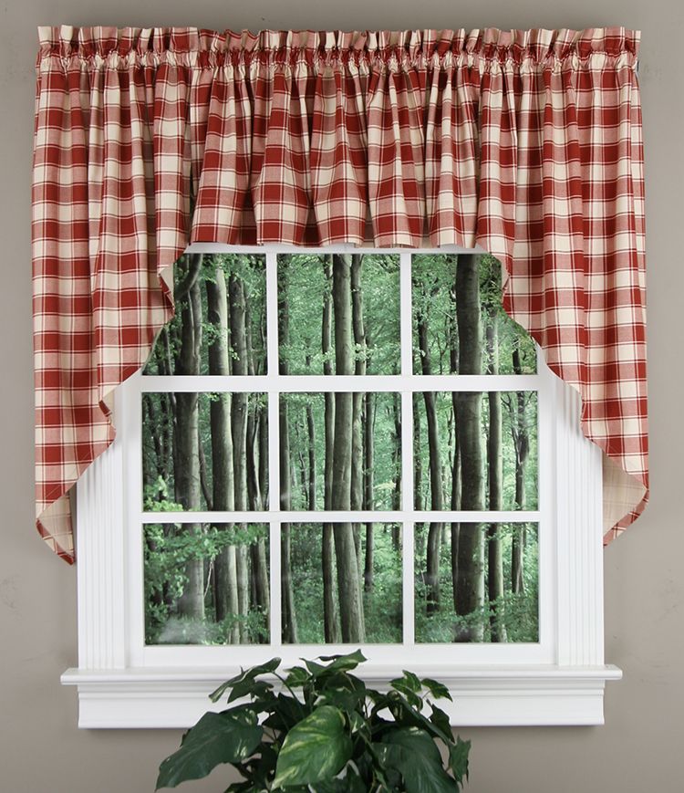 Swags Galore Country Check Swag Curtains Brick Jabot & Swag