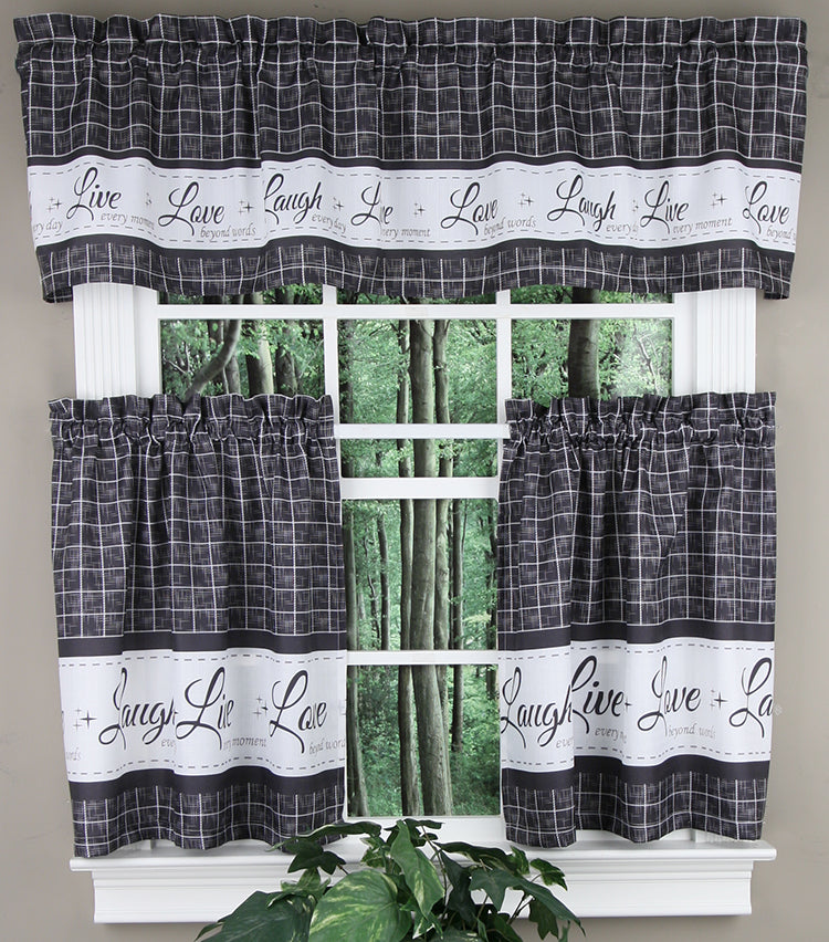 Live, Love, Laugh, Valance & Tier Kitchen Curtain Set