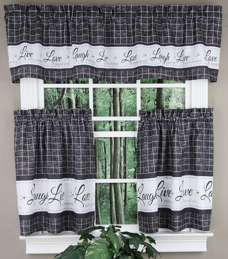 Live, Love, Laugh, Valance & Tier Kitchen Curtain Set