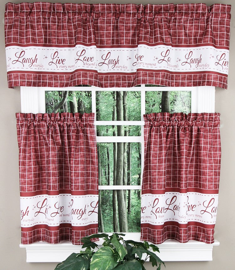 Live, Love, Laugh, Valance & Tier Kitchen Curtain Set