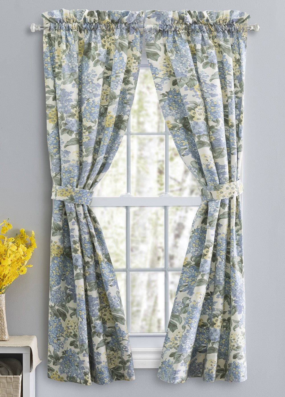 Hydrangea, 68"W X 63"L Tailored Curtain Pair With Tiebacks