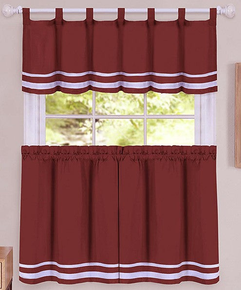 Achim Home Furnishings Tende Per Finestra Con Mantovana - Set Da 3 Pezzi - Bordeaux 147x61 Cm - Tessuto Soft Lavabile